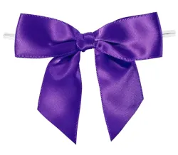 Violet Pre-Tied Satin Bows with Twist Ties
